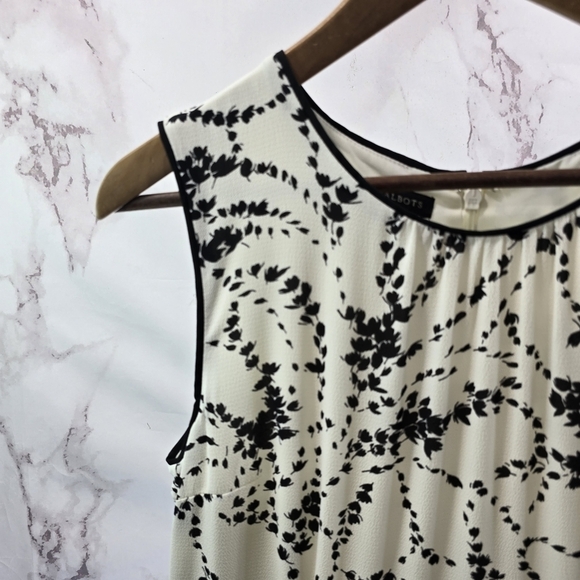 Talbots Dress Women 6 White Black Midi Tank Sleeveless Floral Flounce Hem Office - Picture 2 of 12